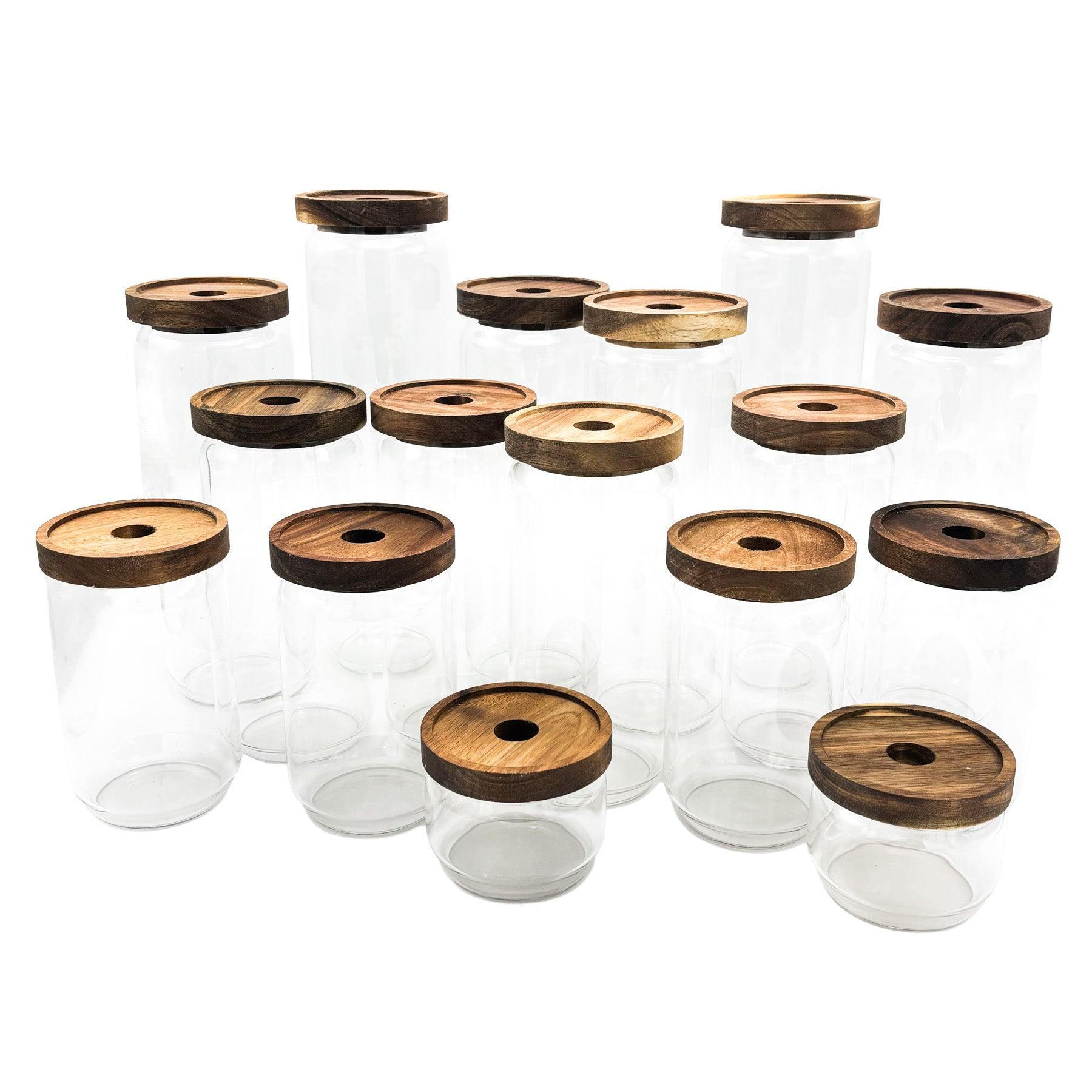 Voorraadpotten set van glas met acacia houten deksel
