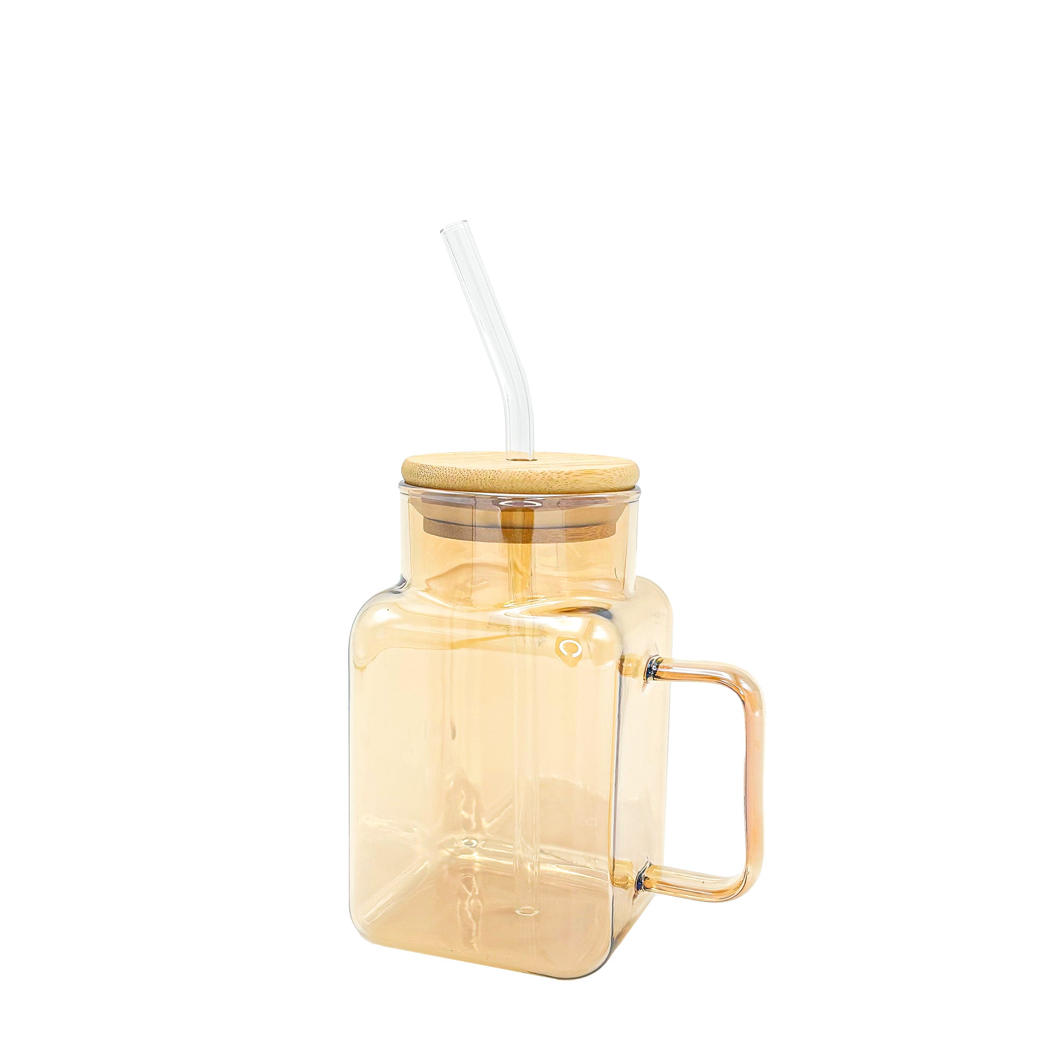 Vierkante champagne drinkbeker met rietje en oor