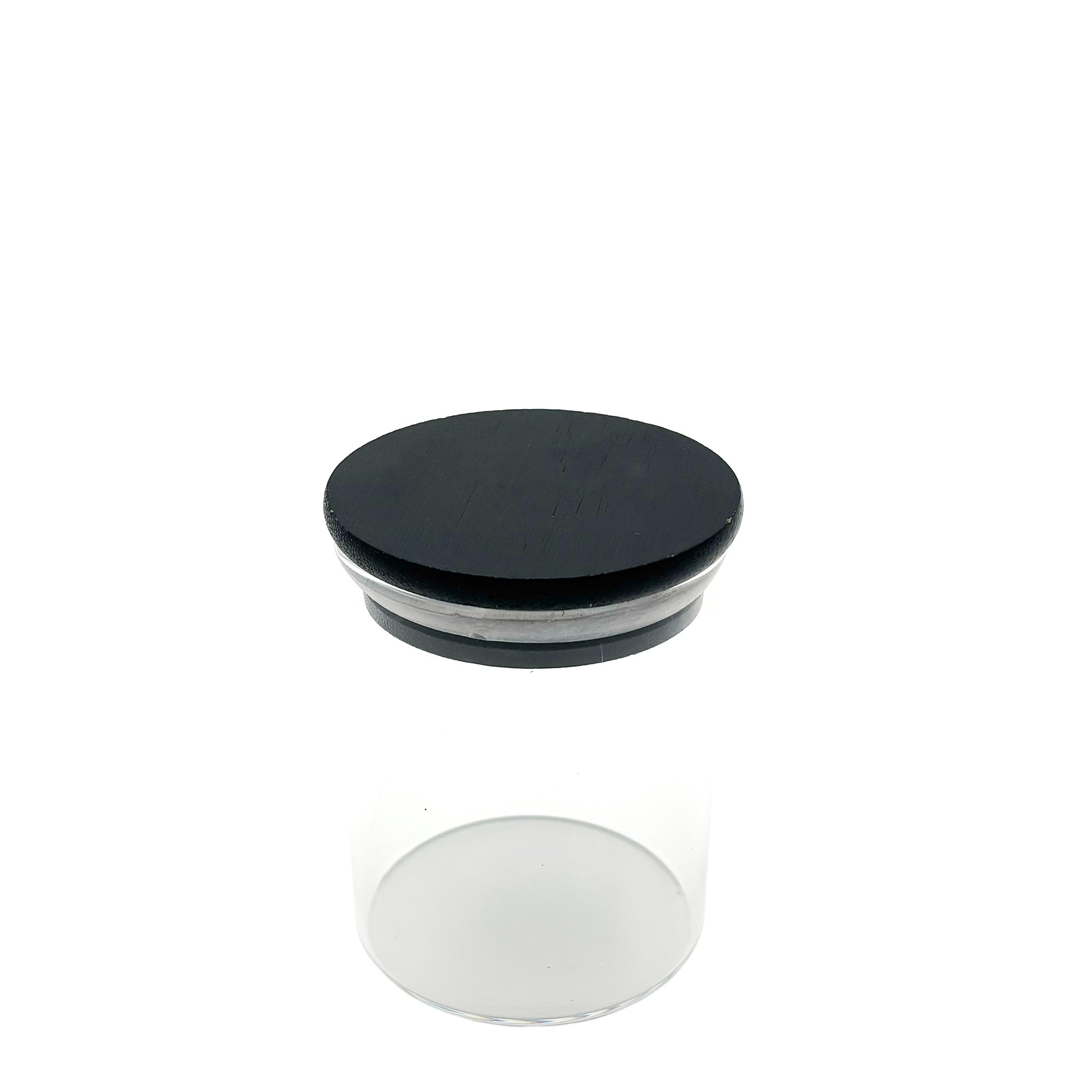 Kruidenpotje glas met zwarte deksel