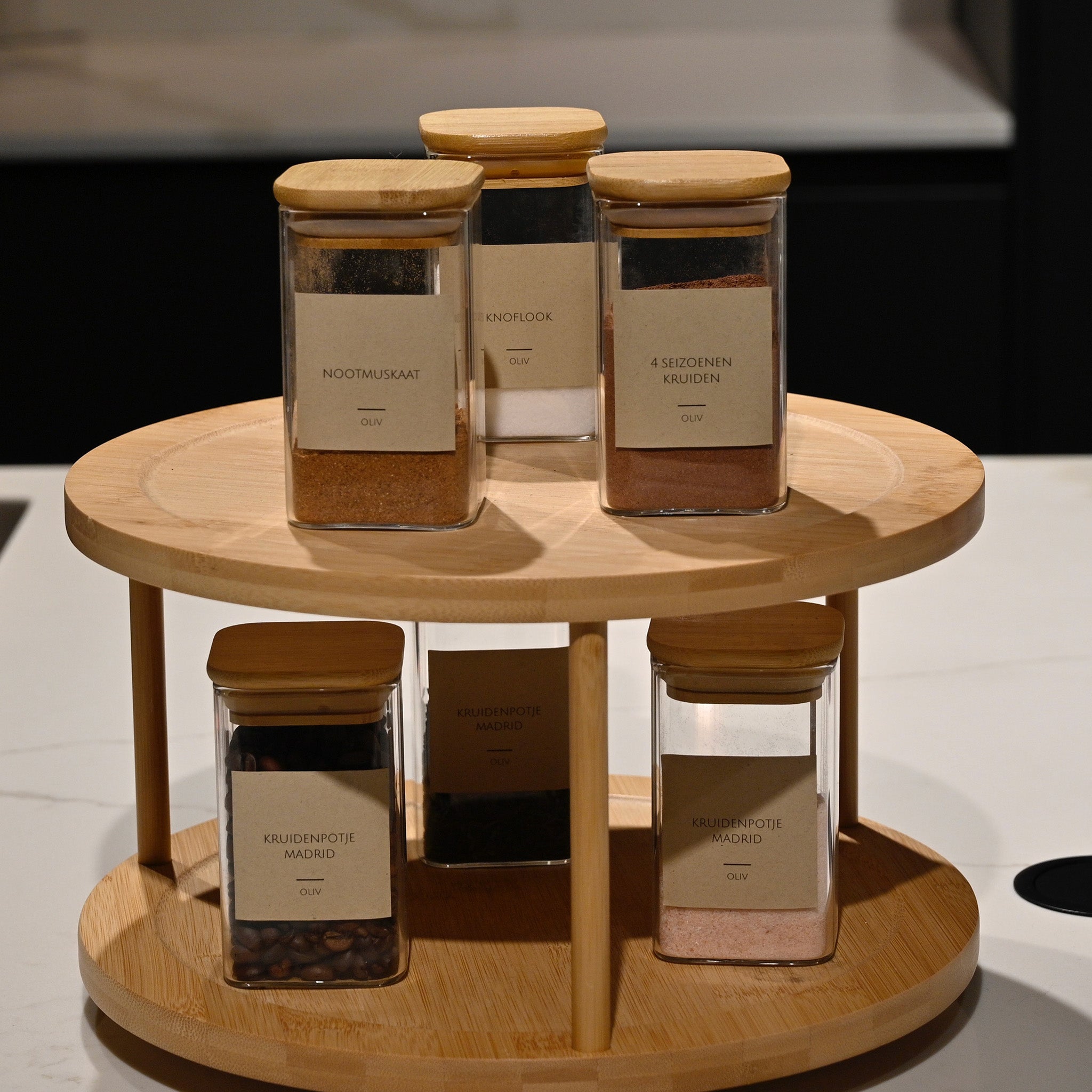 Styling shot kruidenrek 2-laags met vierkante kruidenpotjes