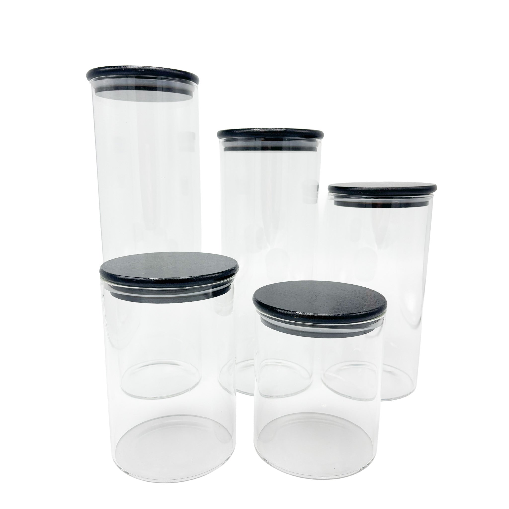 Ronde voorraadpotten glas met zwarte deksel